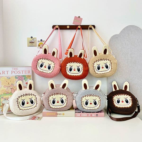 Labubu Backpacks New Pop Mart plush ugly cute large capacity children's pull crossbody storage small bag Free sea transportation