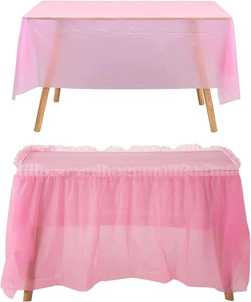 Disposable Table Skirts with Tablecloth Ruffled Plastic Table Skirt for Wedding Party Birthday Business Events Baby Shower White 250304