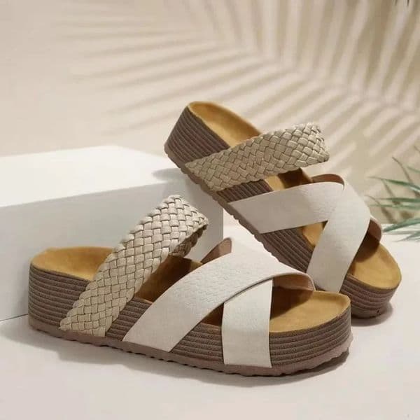 Summer Women Sandals Sexy Open Toe Broad Band Crossover Slip-On Thick Platform Shoes Casual Flat Slippers Big Size 43 250303