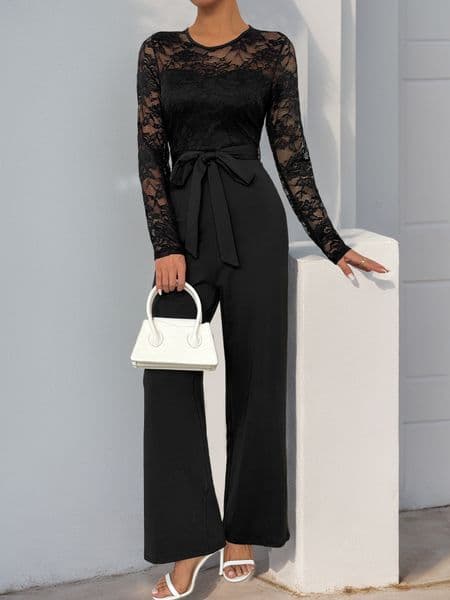 2025 New With Patchwork Zipper And Lace Up, Solid Color Jumpsuit