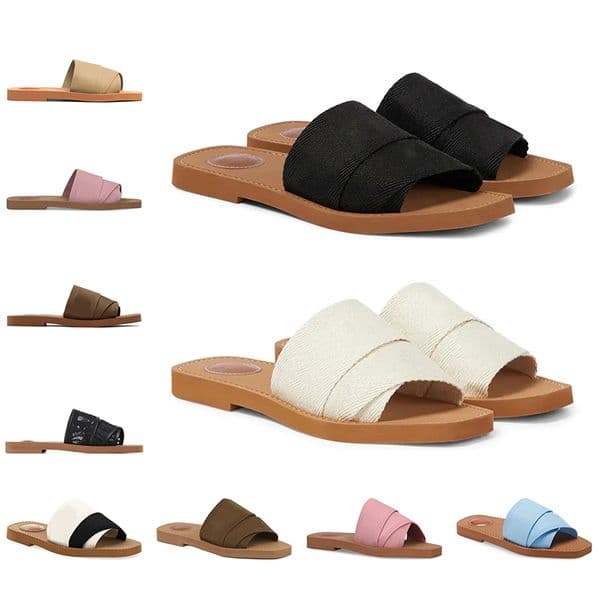 Designer Women's Canvas Sandals Mules Flat Slides Slippers -White, Black, Pink, Beige Summer Slider Shoes