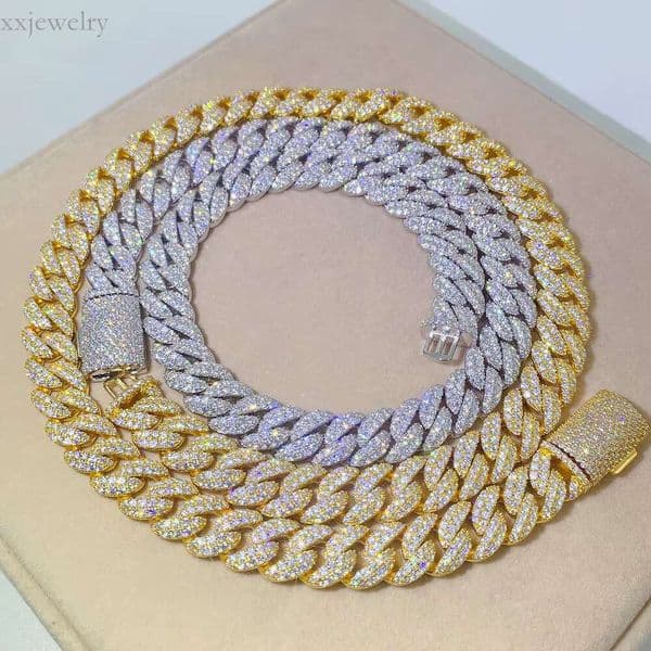 Customizable Sier & Solid Gold Moissanite Necklace Cuban Chain with Dia Cut Rope Hip Hop Style