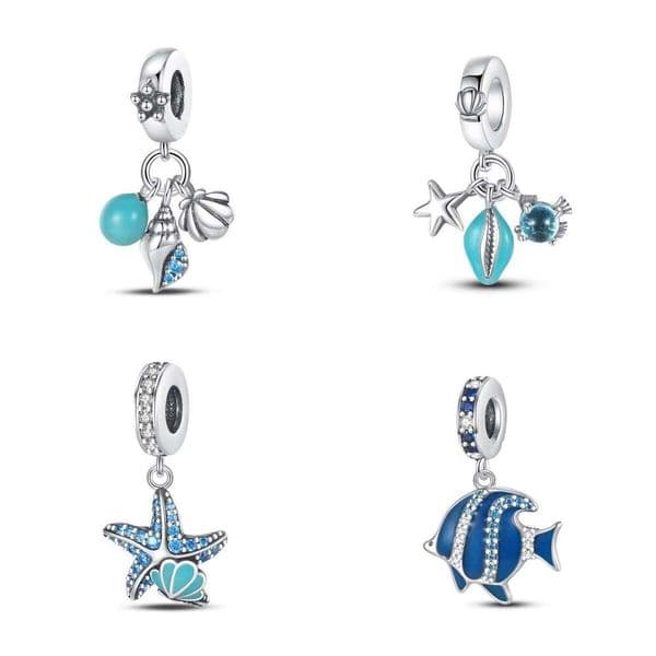 925 Sterling Silver Charms ocean style starfish shell luminous Beads pendant Jewelry Fit bracelet Necklace DIY For women Jewelry Gift bracelet beads