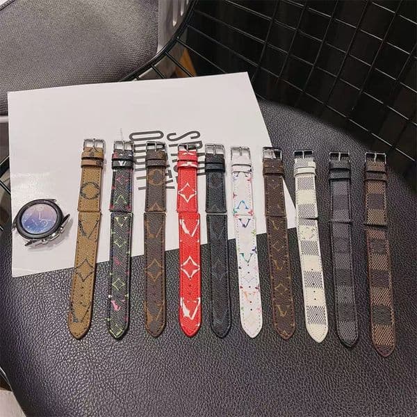 Smart Straps designer 22mm 20mm Designer Samsung Galaxy Watch Band 4/46mm/42mm/Active 2/correa Gear S3 Bracelet Classic Brown Flower V Luxury Leather Watchbands QNXZ