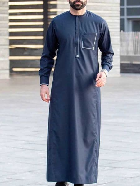 Luxury embroidered long sleeve white T-shirt mens pocket Arab gown Muslim gown W250310