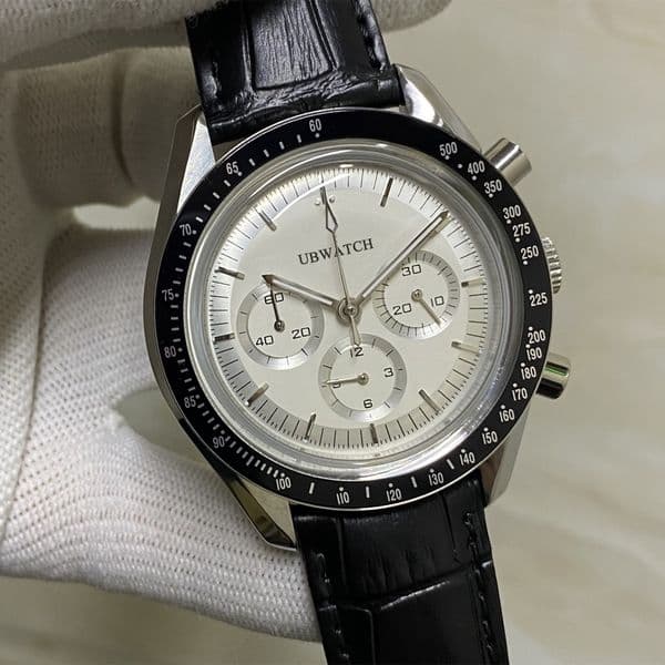 42MM Quartz VK Chronograph Movement Mens Watches Apollo 11 Moonwatch Accurate Timing Highly Legible White Dial Stainless Steel Men's Wristwatches