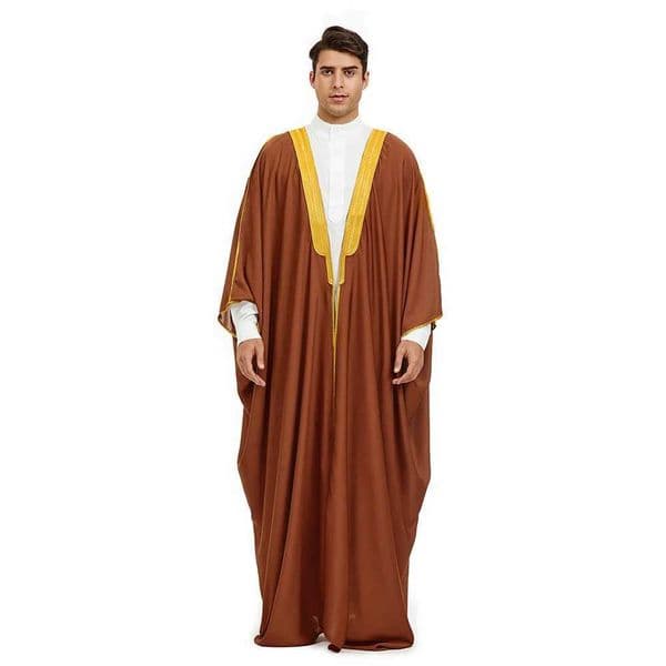 Men Bisht Abaya Modest Muslim Thobe Jubba Dress Satin Embroidery Kaftan Islamic Clothing Arab Robe Eid Prayer Cape Saudi Caftan W250310