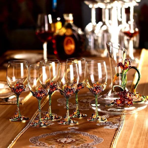 Creative Enamel Color Crystal Red Wine Glass Decanter Set Wedding Glasses Champagne Whiskey Gift Box 250311BJ