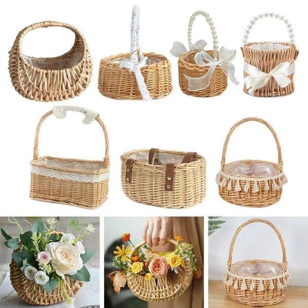 Small Flower Basket Flower Arrangement Basket Willow Rattan Woven Basket er Half Moon Storage With Handle Flower Baskets X250311