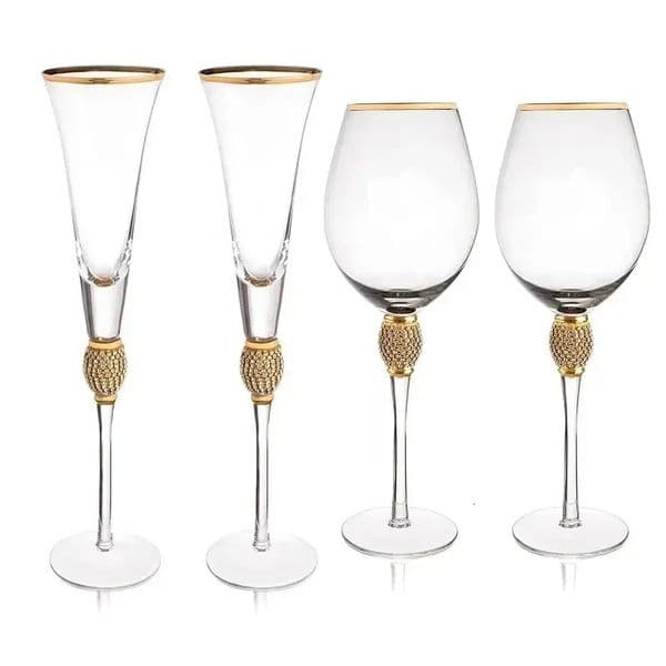 2Pcs Crystal Gold Rimmed Wine Glasses Set Elegant Rhinestone Diamond Decorative On Stem Champagne Flutes Cocktail Glass Gifts 250311