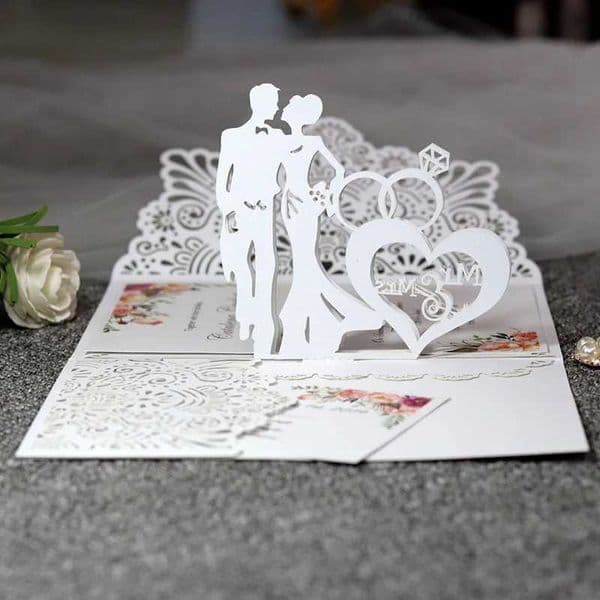 5pcs European Laser Cut Wedding Invitations Card 3D Tri-Fold Diamond Ring Engagement Greeting Card Wedding Party Favor Supplies X250311