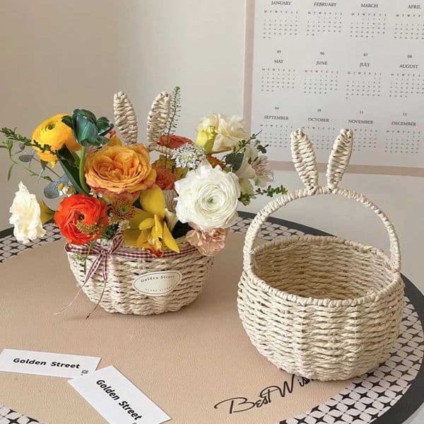 Hanging Storage er Basket Easter Baskets Rattan Picnic Basket Desktop Sundries Organizer Plant Pot Flower Vase Home Decor X250311