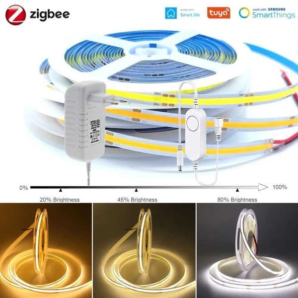 DC12V Zigbee 3.0 1M-5M COB LED Strip 320LEDs High Density Flexible Room LED String Lights Waterproof Smart for Smartthings Alexa Z250311
