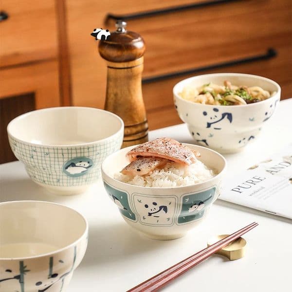 Interesting Panda Ceramic Bowl Home Rice Desktop Supplies Colorful Small Cute High Cartoon Decorative 250311BJ