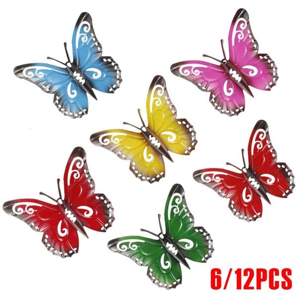612 Pcs Metal Butterfly Wall Art Hanging Sculpture Ornaments Garden Yard Sheds Decor for Indoor Outdoor Walls Fences 250311