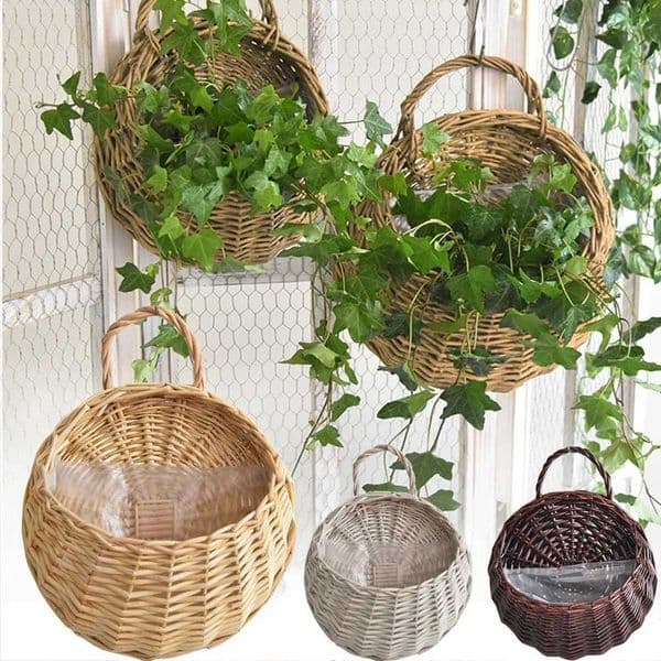 Hand Made Rattan Flower Planter Wall Hanging Rattan Basket Garden Vine Pot Plants Holder Garden Pots Home Decor X250311