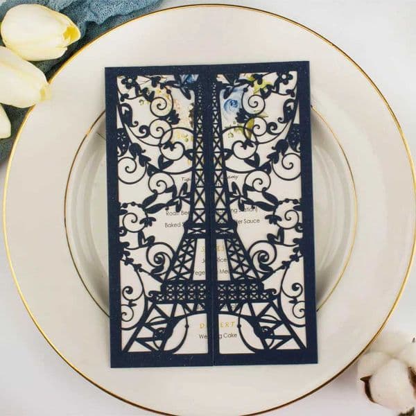 1pcs Navy Blue Laser Cut Eiffel Tower Birthday Wedding Invitation Card Quinceanera Engagement Bridal Shower Party Invitations X250311