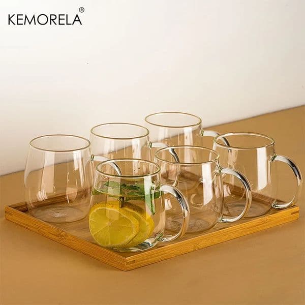 124PCS Premium Glass Coffee Mugs with Handle Transparent Tea Glasses for Cold Beverages Perfect Americano Cappuccino 250311BJ