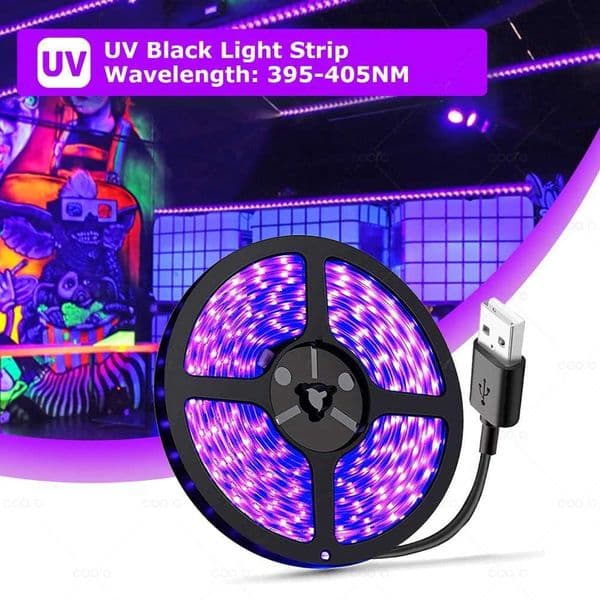 UV LED Light Strip Flexible LED Strip Light Ultraviolet UV Lamp 395-405nm Black Light 2835 SMD DC5V LED Ribbon For Glow Party Z250311