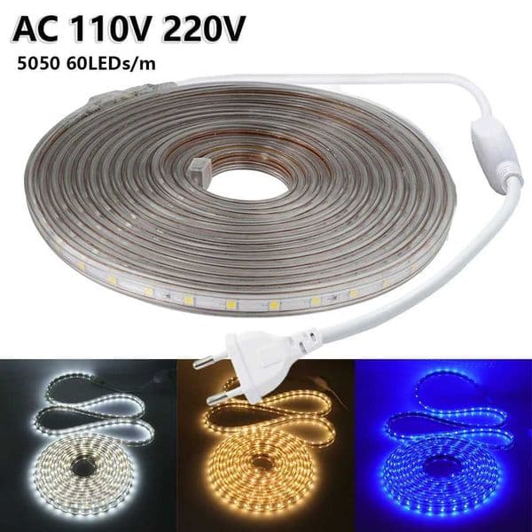 5050 60LED/m LED strip light 220V 110V waterproof LED tape flexible outdoor light with EU/US power plug 1m 2m 3m 5m 10m 15m 20m Z250311
