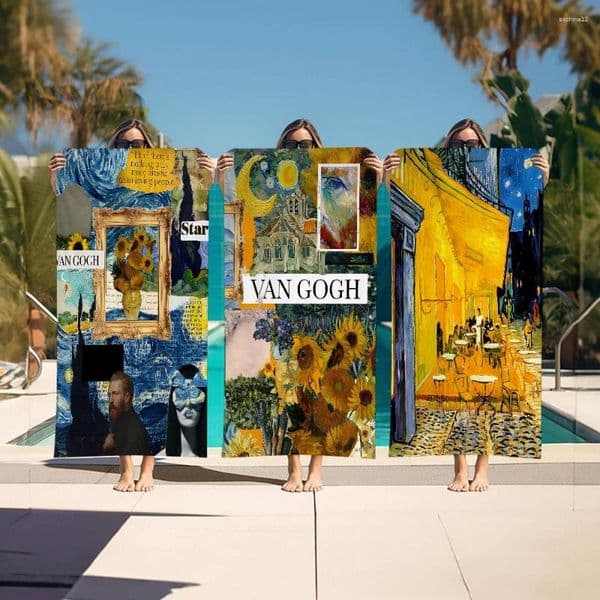 Towel Art Painting Van Gogh Cartoon Beach Cute Kawaii Room Decor Bath Girls Children Hand Towels For Bathroom Shower