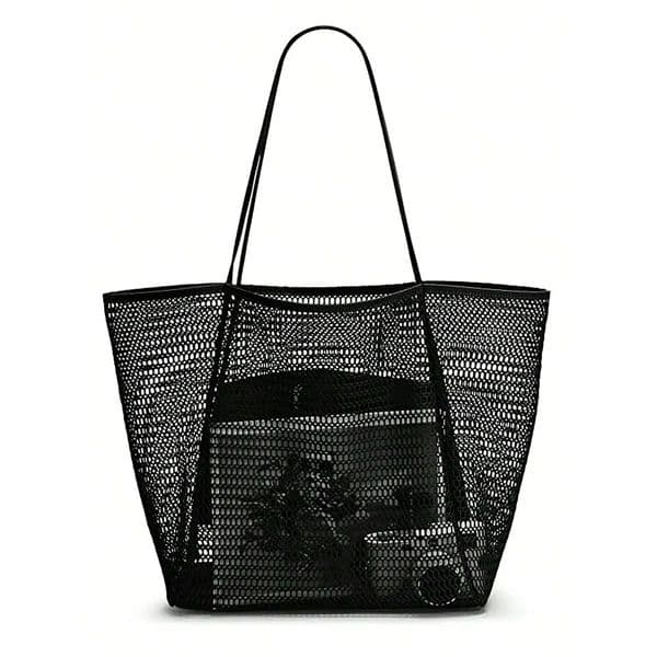 Mesh single shoulder tote bag for women hand-held for washing swimming clothing storage beach bag R250311