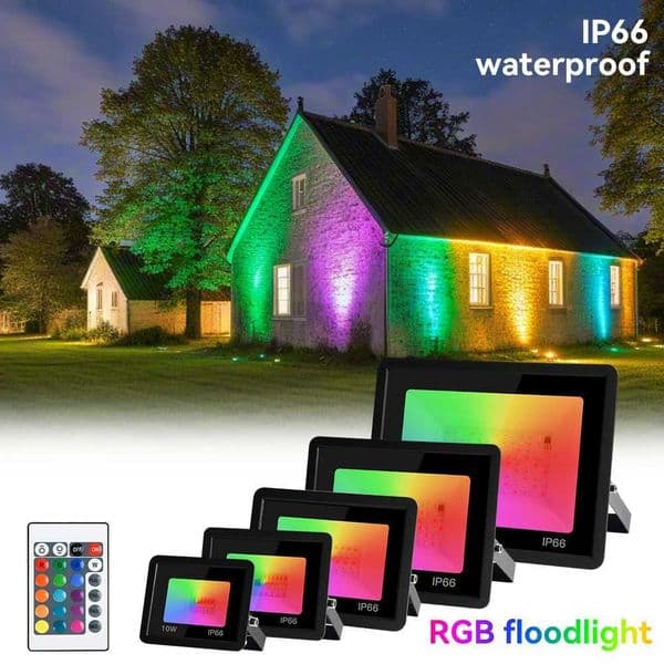 RGB floodlight 100W 50W 30W 20W 10W RGB reflector IP66 waterproof LED spotlight 220V projection light outdoor garden lighting X250312