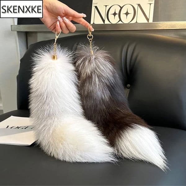 Fashion Fox Tail Keychain Wolf Tail Fur Tassel Bag Tag Black And Brown Pom Charm Keyring Holder Strap Chain Gifts 250311