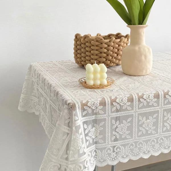 Beige square lace open desk retro European embroidery table linen wedding party garden home decoration 250303q