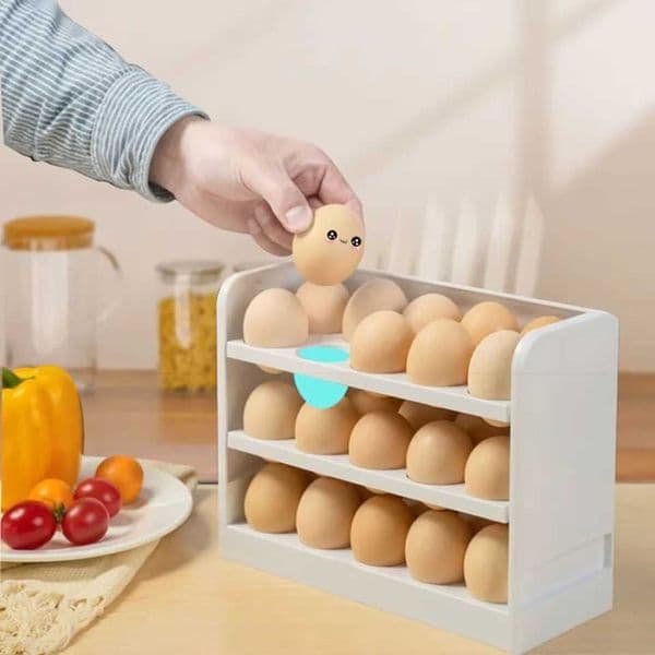 Refrigerator Egg Storage Box Rotating Fridge Egg Holder Case Space-saving Egg Organizer Container Kitchen Desk Organizer 30 Grid M250312