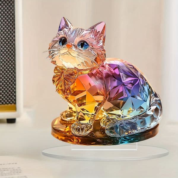Luxury Designer Decor Cat Acrylic Desktop Decoration room - Colorful 2D Design For Living Room, Bedroom, Study Decoration Home