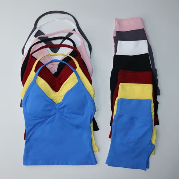 Women Seamless Yoga Set Fitness Clothing Scrunch Bum Gym Shorts Padded Tank Top Workout Vest Longline Outfits Sportswear Tracksuit