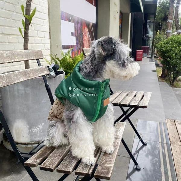 Designer Dog Coats Luxury Dog Apparel Classic Lettering Pattern Pet Cloths Puppy Jacket Cold Weather Windproof Warm Pet Vests Coat for Small Medium Dogs Khaki XL A872