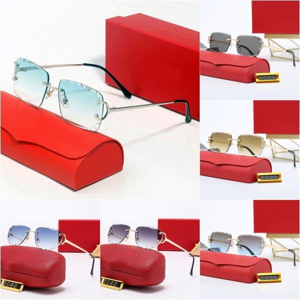 Women lucky wonderful active beach cute dream novelty Summer Sunglasses for Designer Beach Silver Letter on Lens Rimless Hexagonal Sun Glasses Fashion Frame