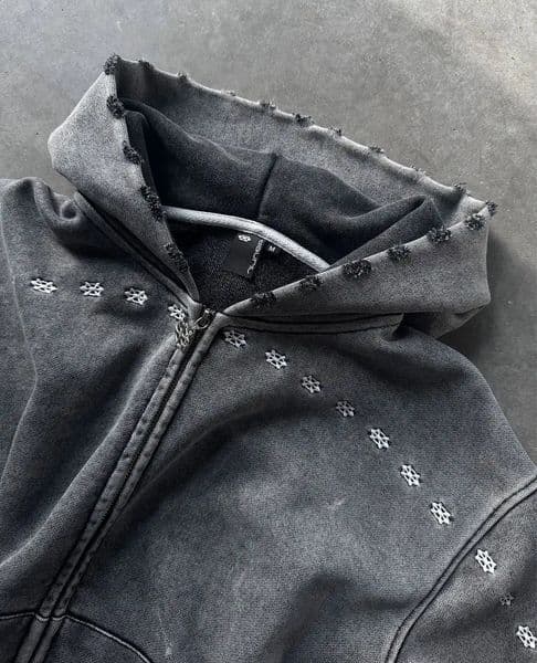 Y2K Highquality Hole Breaking Sports Hoodie Gothic Street Hiphop Clothing Pattern ed Jacket Casual Loose Hooded Top 250311