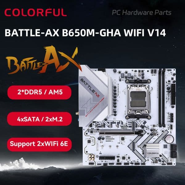 For AMD Ryzen 7 7700 CPU COLORFUL BATTLE-AX B650M-GHA WIFI V14 AM5 Motherboard 2xDDR5 4xSATA 2xM.2 Double Channel B650M Board