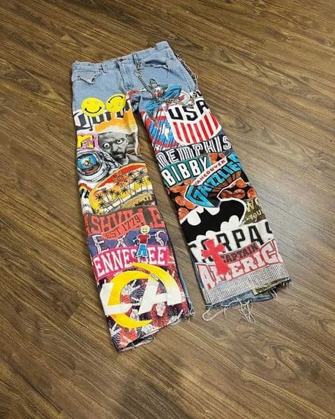 2025 High Waist Wash Trouser Jeans Cartoon Printed Super Large Wide Leg Pants Mens Y2k Hip Hop Rock Streetwear Womens X250610