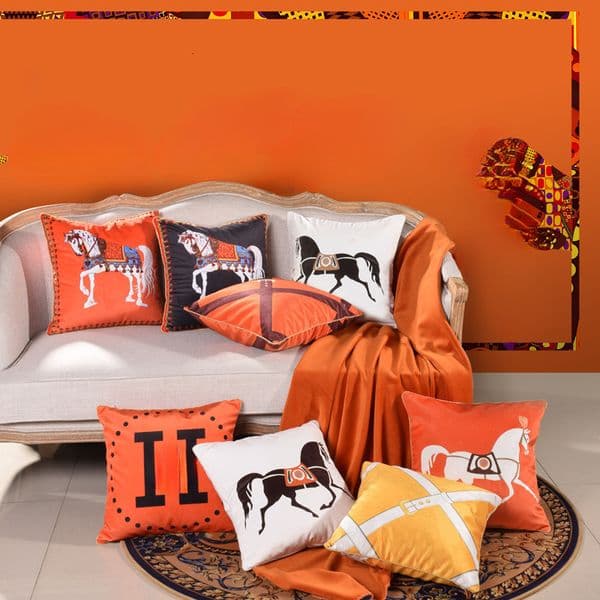 Designer French Light Luxury Velvet Double Printed Throw Pillow Cushion Sofa Against The Model Room Decorated With