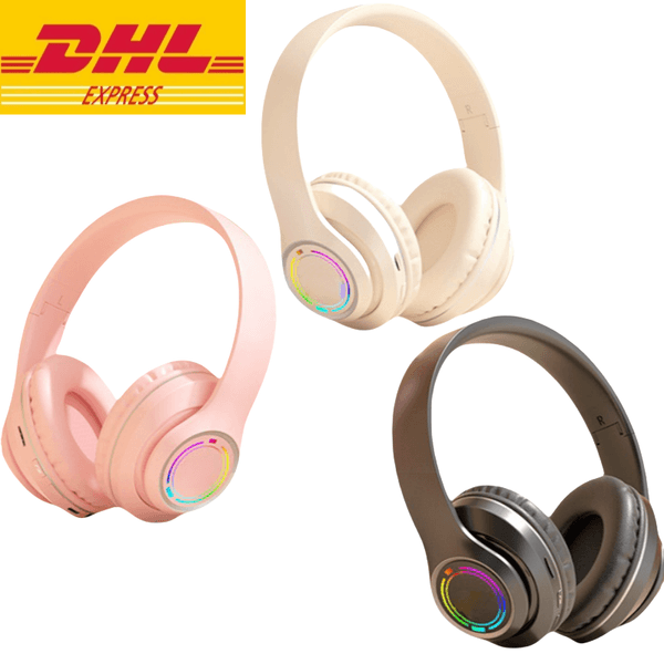 Head mounted earphones sports LED illuminated wireless Bluetooth earphones gaming earphones noise cancelling