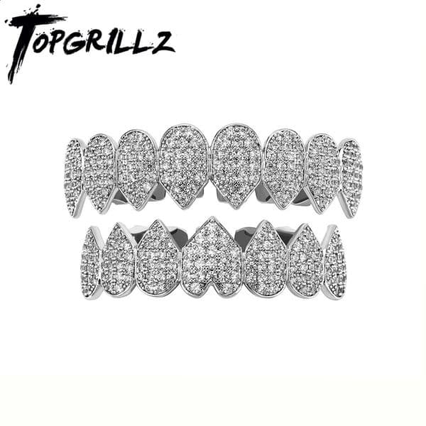 TOP Iced Out CZ Teeth Set Top Bottom 14K Gold Plated Hip Hop Rapper Jewelry Party Gift For Men Women 250219