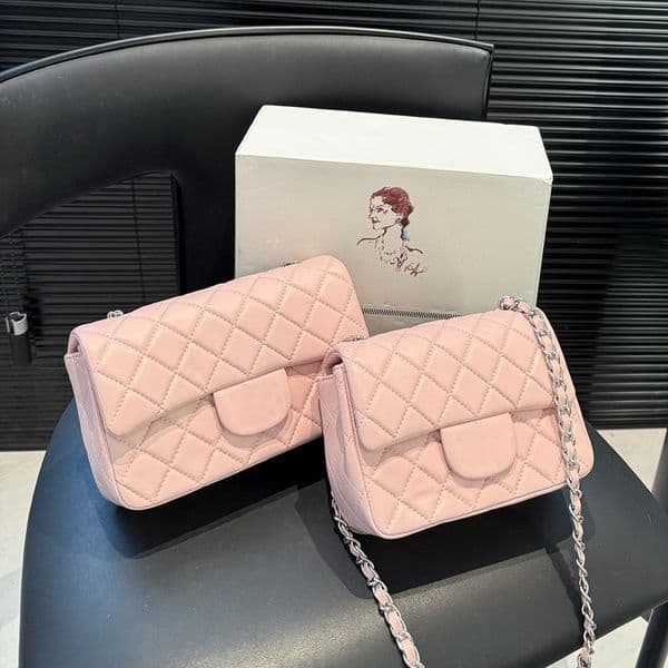 Woc Fashion Womens Shoulder Bag Leather Rib Plaid Gold Silver Hardware Metal Twistlock Matelasse Chain Hand Crossbody Makeup Bags Lambskin Wallet Card Bags 17/20cm