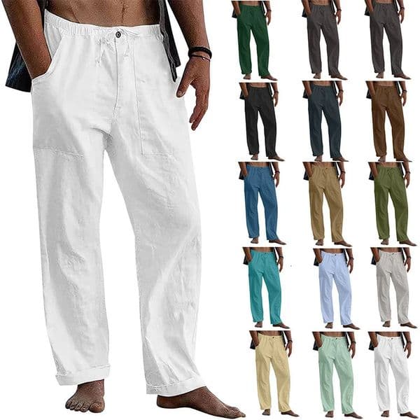Mens Casual Trousers Home Pants Man Cotton Linen Large Size white Straight trousers Solid Beach black Fitness Pants 250314