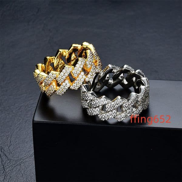 Hot Selling Fine Jewelry 18k Gold Plated 925 Sterling Silver Hip Hop Iced Out Vvs Moissanite Diamond Cuban Link Ring