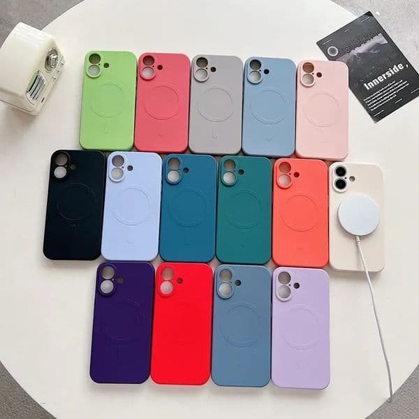 Magnetic Wireless Charging Cases For Iphone 16 Pro Max 15 Plus 14 13 12 11 X XS XR 8 Iphone16 Liquid Silicone Soft Cover Magnet Mobile Phone Back Skin