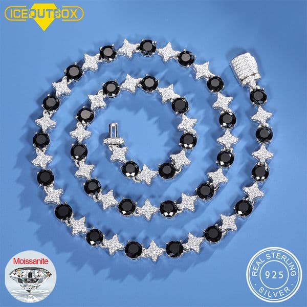 6.0mm Black Round Moissanite Tennis Chain Star Necklace For Women Wedding Party Fine Jewelry Iced Out Valentines Day Present