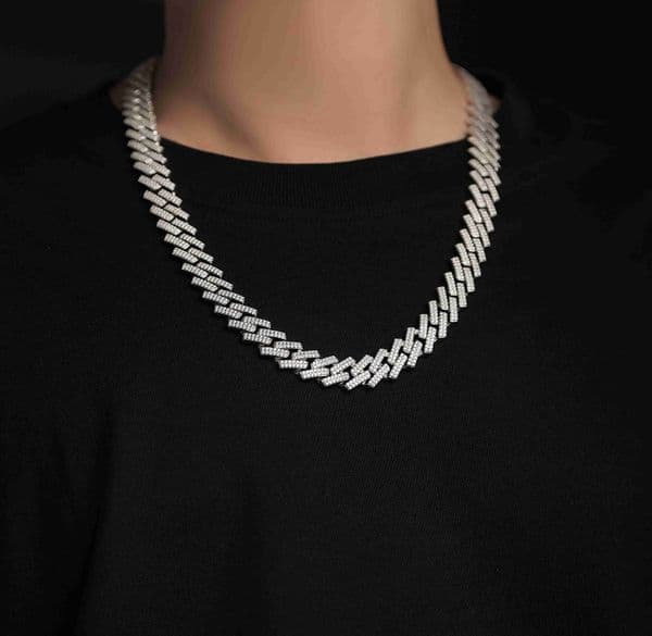 Hip Hop Jewelry 925 Silver VVS Moissamite Necklace 14MM Full Diamond Mens Cuban Link Chain