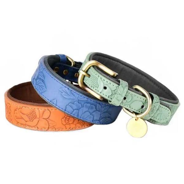 Leather Dog Collars For Walking Soft Wide Padding Embossed Collars For Medium Large Breeds Pet Training Collar AccessoriesXJ250317