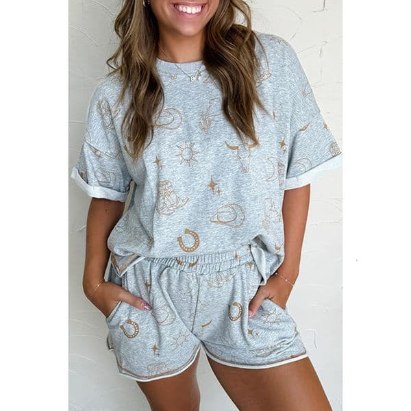 Fashion Cartoon Printed Casual Set for Women 2025 Summer New Loose Short Sleeved T-shirt Shorts Two Piece Set