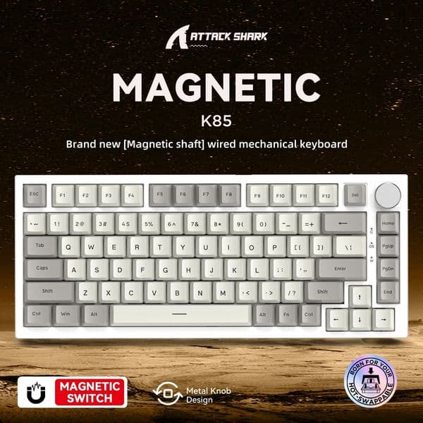 Attack Shark K85 Magnetic Shaft Wired Mechanical Keyboard Customized PBT Keycap 82 Key RT Mode RGB Adjustable Key Path