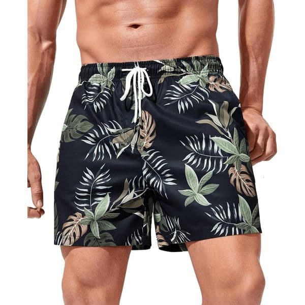 Men's Tropical Print Wide Leg Swim Trunk Drawstring Quick Dry Beach Shorts Trendy Fashion Trendy Fashion